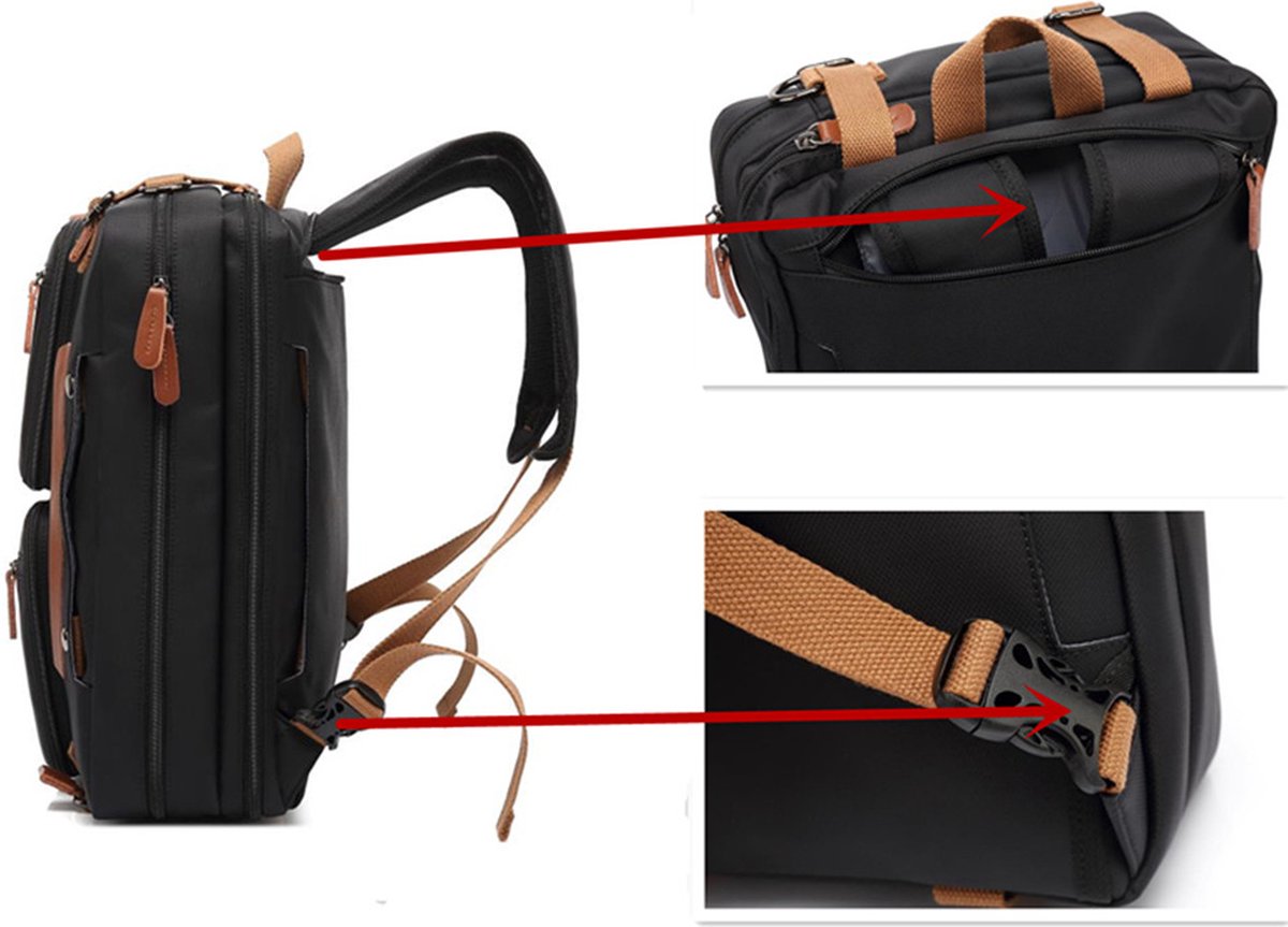 Sac à Bandoulière Convertible En Sac à Dos Pour Ordinateur 17,3 Pouces – Toile Imperméable – Pour Homme, Usage Quotidien - 9