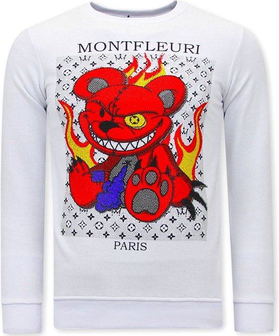 Pull pour homme avec imprimé - Monster Teddy Bear - 3631 - Wit