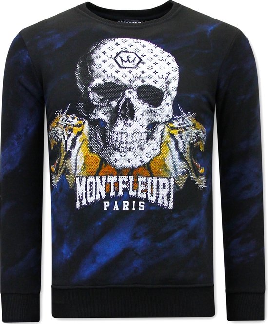 Pull Homme avec Imprimé - Tête de Mort Tiger - 3680 - Zwart
