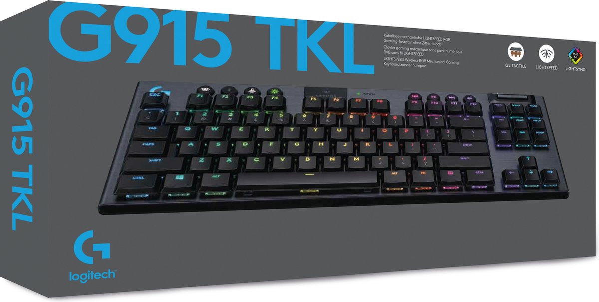 Clavier gaming mécanique RVB sans fil LIGHTSPEED Logitech G915 TKL sans  pavé numérique - GL Clicky 