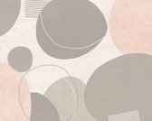 RETRO BEHANG | Cirkels - roze grijs wit zilver - A.S. Création Geo Effect