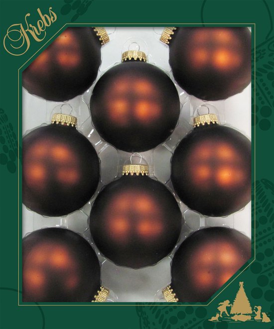 Krebs Kerstballen - 8x glas - 7 cm - bruin mat - Mustang Velvet - kerstboomversiering
