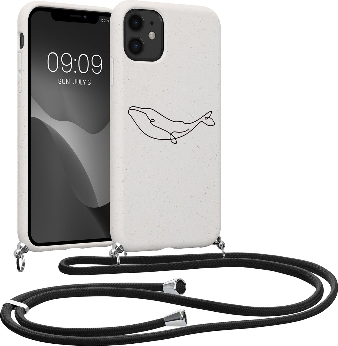 kalibri telefoonhoesje met nekkoord - Hoesje compatibel met Apple iPhone 11 - Van tarwe stro en TPU - Minimalistische Walvis design