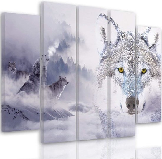 Trend24 - Canvas Schilderij - Wildness In De Sneeuw - Vijfluik - Dieren - 100x70x2 cm - Paars