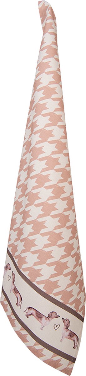 Clayre & Eef Theedoek 50x70 cm Beige Katoen Rechthoek Teckel Keukenhanddoek