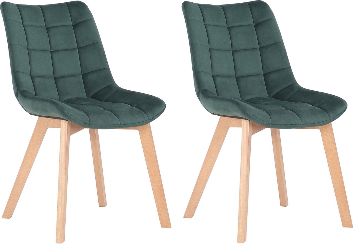 CLP Passaic Set van 2 Eetkamerstoelen - Fluweel groen