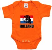 Oranje fan romper voor babys - met leeuw en vlag - Holland / Nederland supporter - Koningsdag / EK / WK romper / outfit 68