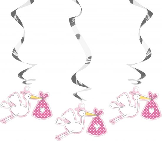 3x stuks hangdecoraties geboorte meisje versieringen - feestartikelen roze