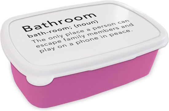 Foto: Broodtrommel roze lunchbox brooddoos spreuken quotes the only place a person can play on a phone in peace bathroom woordenboek 18x12x6 cm kinderen meisje