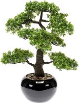 Bonsai boompje kunstplant in kunststof pot 47 cm - Ficus Retusa - Woondecoratie/accessoires - Kunstplanten - Nepplanten - Gras planten in pot