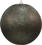 1x Zwarte grote decoratie glitter kerstballen 25 cm - hangdecoratie / boomversiering glitter kerstballen