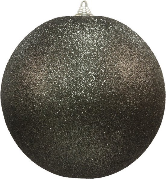 1x Zwarte grote decoratie glitter kerstballen 25 cm - hangdecoratie / boomversiering glitter kerstballen