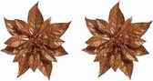 5x Décorations pour Décorations pour sapins de Noël fleur sur clip poinsettia cuivre 18 cm - Figurines de Noël - Décorations de Noël cuivre