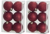 12x Rode kunststof/plastic kerstballen 6 cm - Glitters - Onbreekbare kerstballen - Kerstboomversiering rood