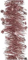 Kerstslingers sterren oud roze 10 cm breed x 270 cm - Guirlandes folie lametta - Oud roze kerstboom versieringen