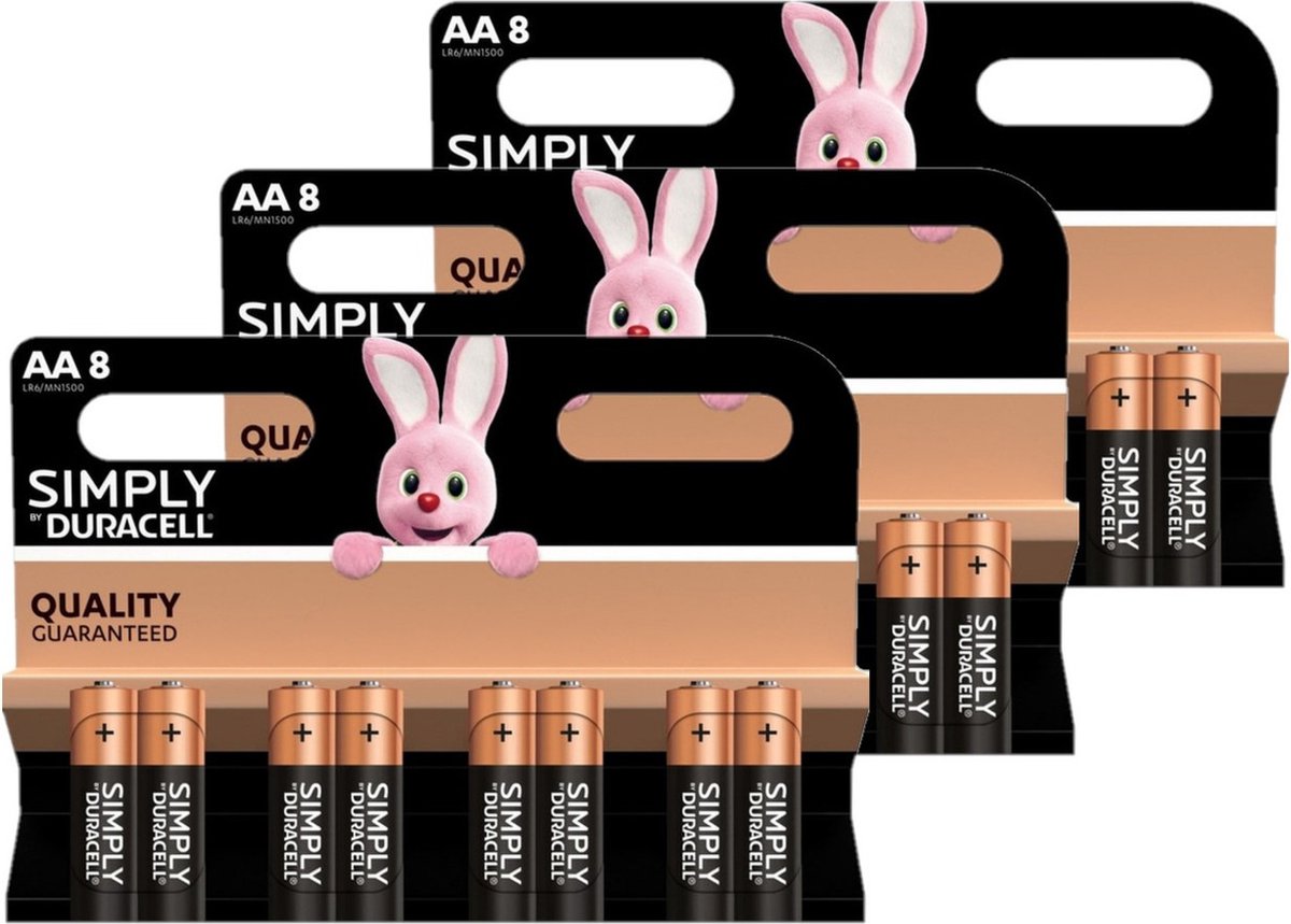 24x Duracell AA Simply batterijen 1.5 V - alkaline - Lr6 Mn1500 - Batterijen  pack | bol.com