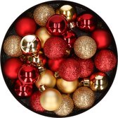 28x boules de Noël en plastique rouge et or mix 3 cm - Décorations pour sapins de Noël