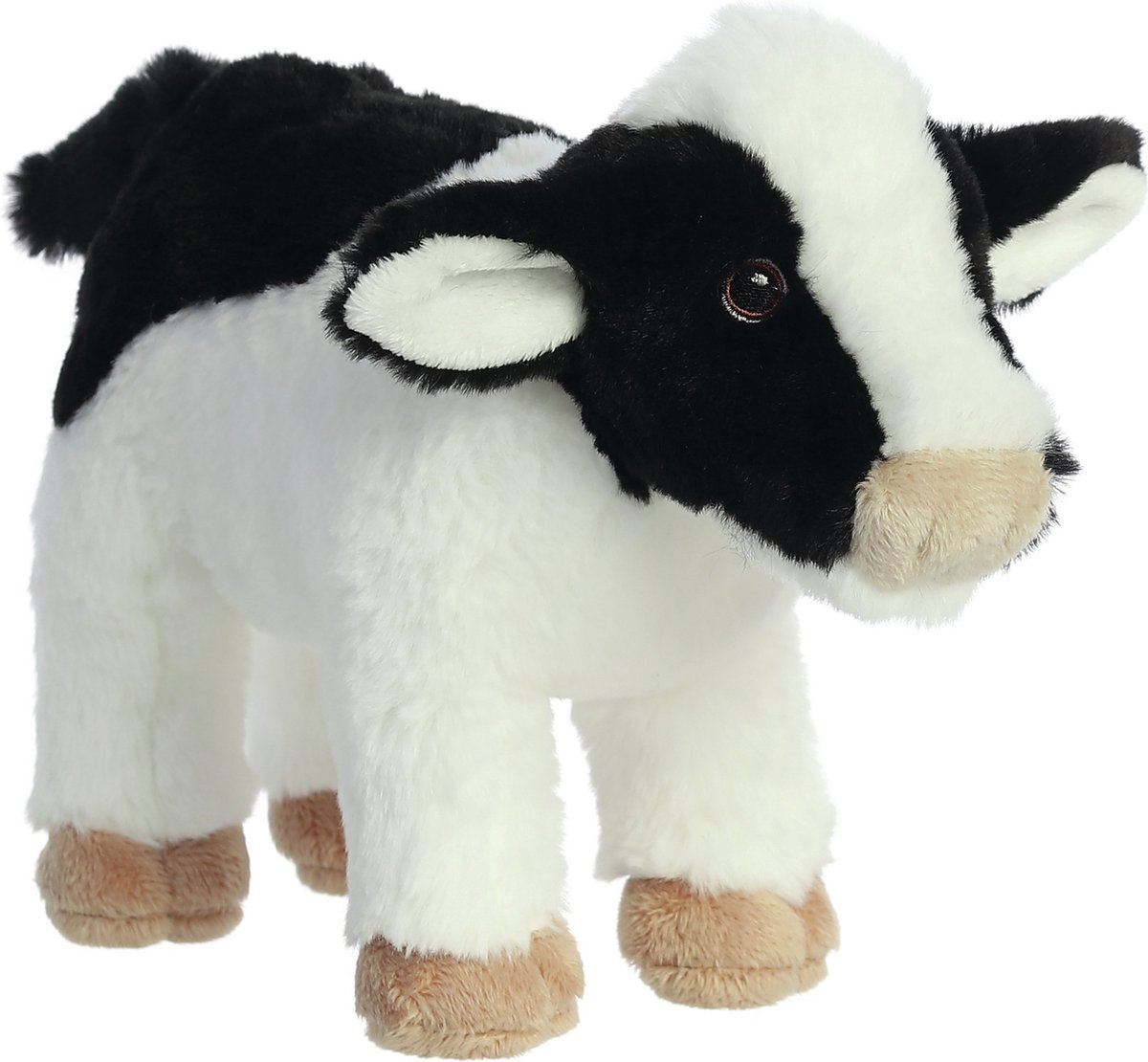 Aurora Knuffeldier koe - pluche knuffel - zwart/wit - 26 cm - knuffeldieren - boerderij dieren