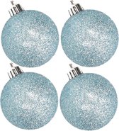 4x boules de Noël en plastique pailletées bleu glacier 10 cm - Boules de Noël incassables - Décorations de Noël