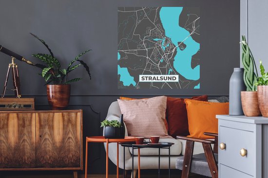 Stickers muraux - Blauw - Allemagne - Carte - Or - Plan de la ville - Carte - Stralsund - 80x80 cm - Feuille adhésive