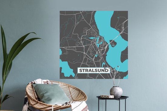 Stickers muraux - Blauw - Allemagne - Carte - Or - Plan de la ville - Carte - Stralsund - 100x100 cm - Feuille adhésive XXL