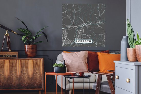 Stickers muraux - Lörrach - Plan de la ville - Blauw - Carte - Plan de la ville - Carte - Allemagne - 80x80 cm - Feuille adhésive