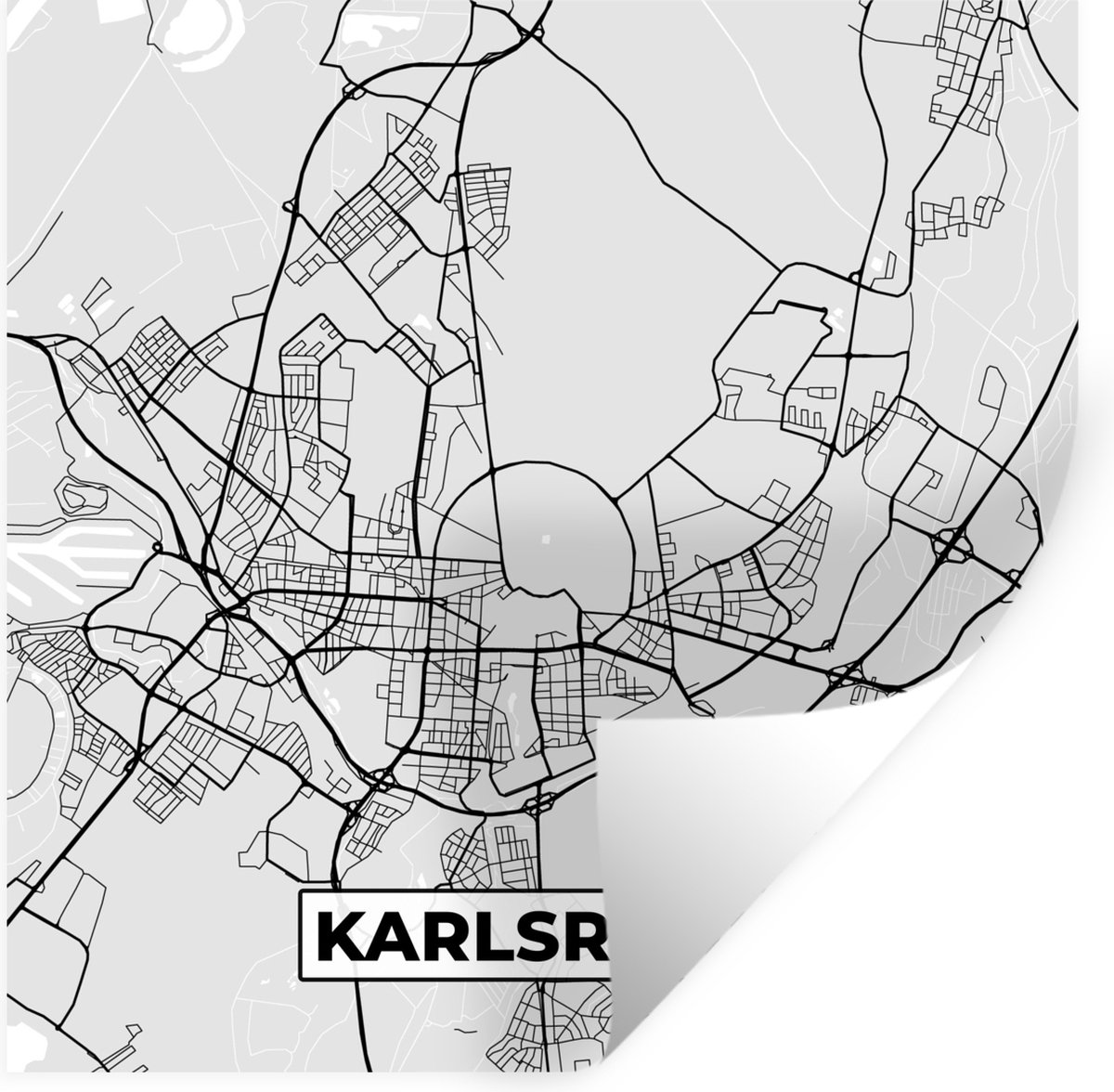 Muurstickers - Sticker Folie - Karlsruhe - Kaart - Plattegrond - Stadskaart - Duitsland - 