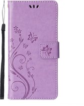 Peachy Wallet Bookcase Leather Plants and Butterflies Case pour iPhone 13 - Violet