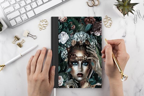 Carnet - Carnet d'écriture - Argent - Femme - Fleurs - Carnet - Format A5 - Bloc-notes