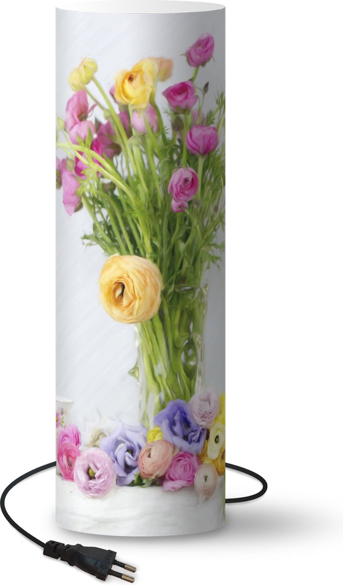 Lamp - Nachtlampje - Tafellamp slaapkamer - Stilleven - Kleuren - Bloemen - 70 cm hoog - Ø22.3 cm - Inclusief LED lamp