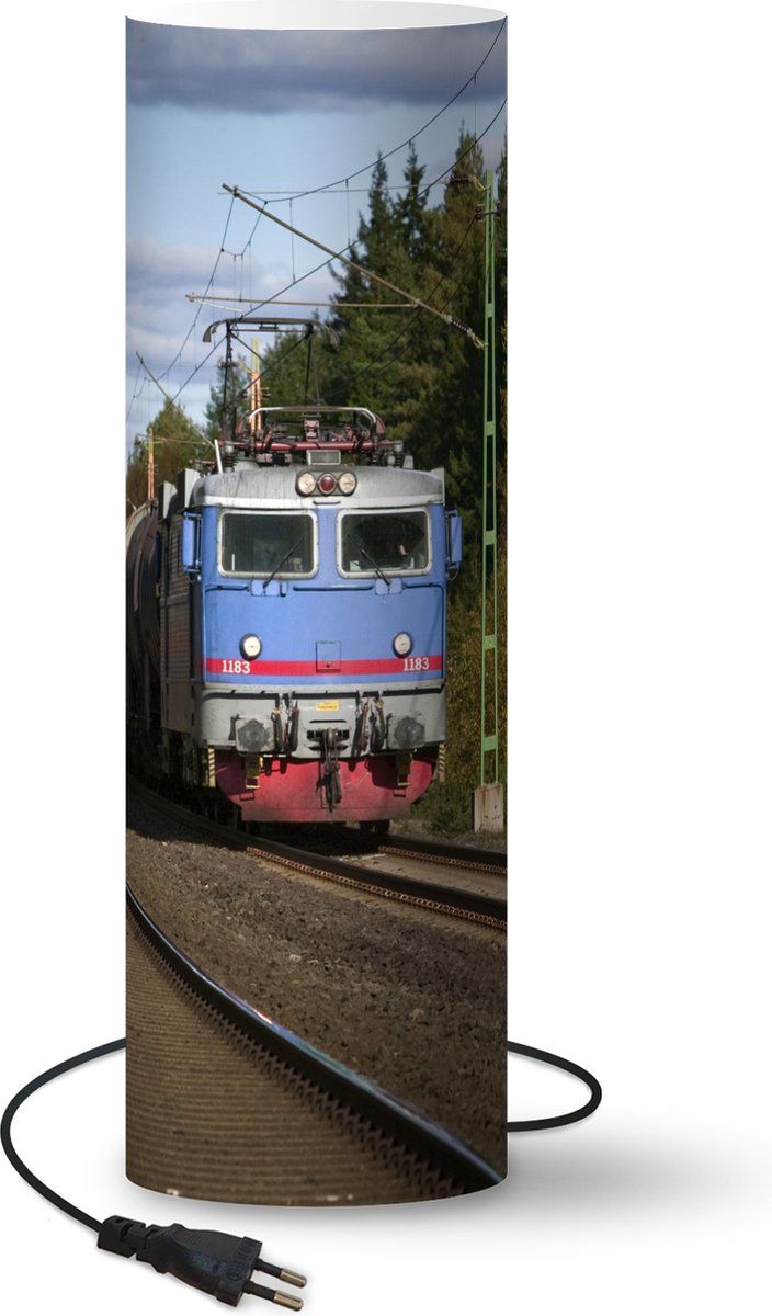 Lamp - Nachtlampje - Tafellamp slaapkamer - Een trein op een spoorlijn - 60 cm hoog - Ø19.1 cm - Inclusief LED lamp