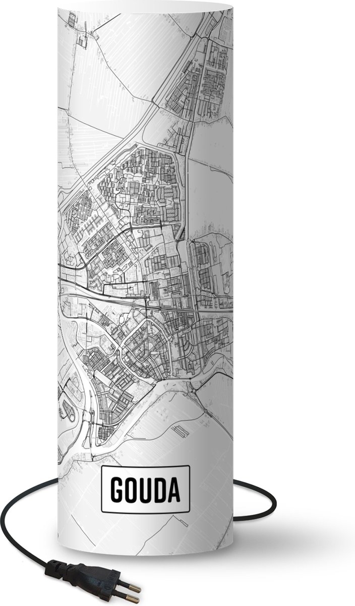 Lamp - Nachtlampje - Tafellamp slaapkamer - Stadskaart Gouda - 70 cm hoog - Ø22.3 cm - Inclusief LED lamp - Plattegrond