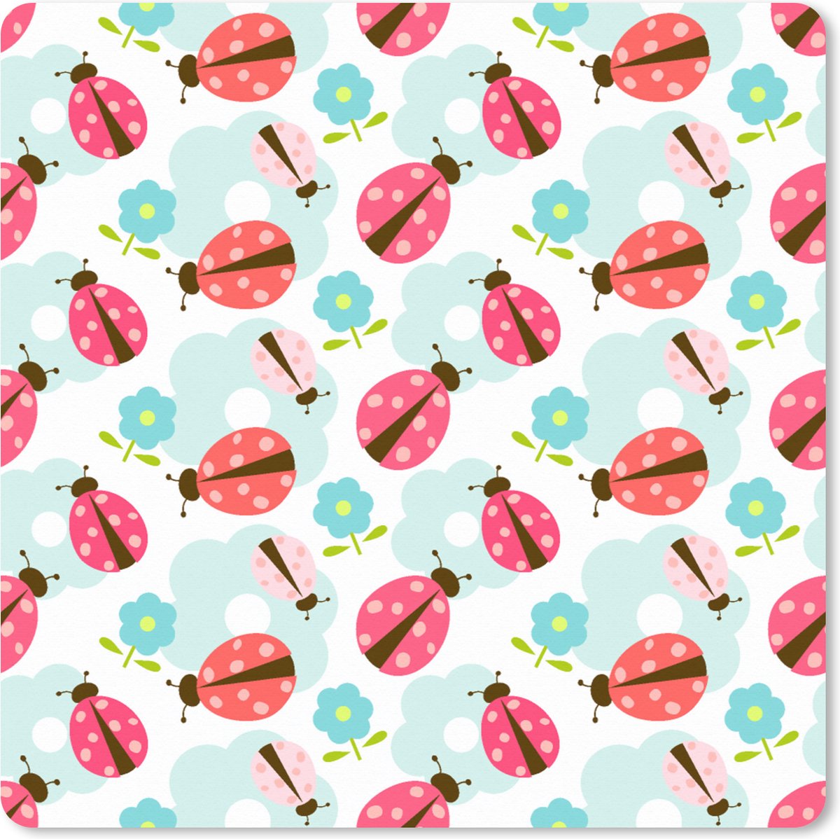 Muismat XXL 50x50 cm - Bureau onderlegger - Bureau mat Meiden - Lieveheersbeestje - Bloemen - Patronen - Girl - Kids - Kinderen - Bureaumat - Gaming mousepad xl - Bureaulegger groot - Computer deskmat