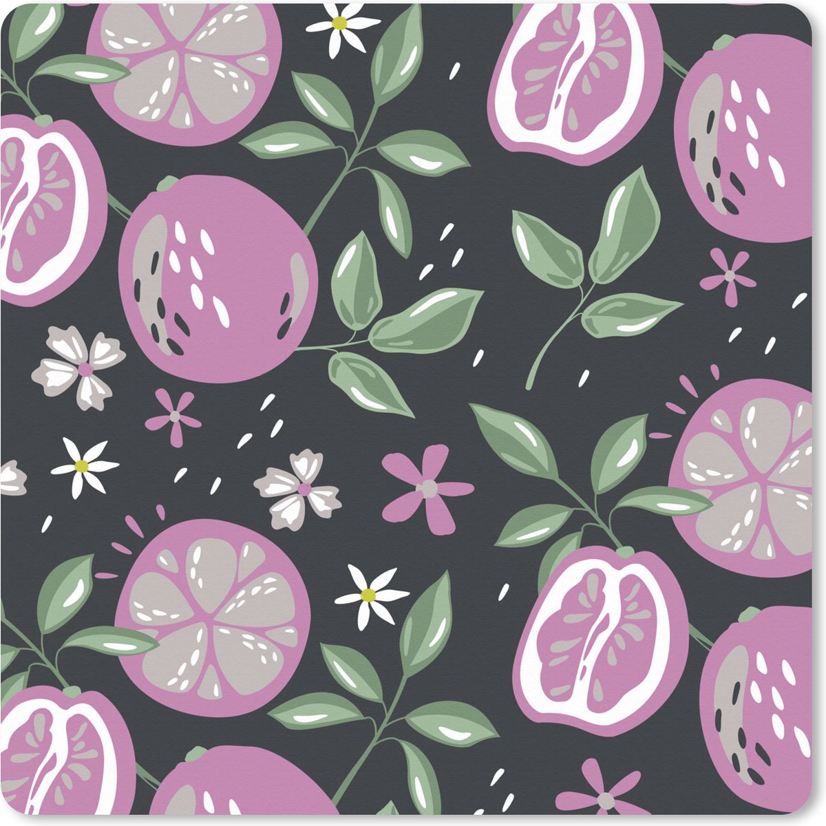 Muismat XXL 50x50 cm - Bureau onderlegger - Bureau mat Zomer - Bloemen - Fruit - Roze - Bureaumat - Gaming mousepad xl - Bureaulegger groot - Computer deskmat