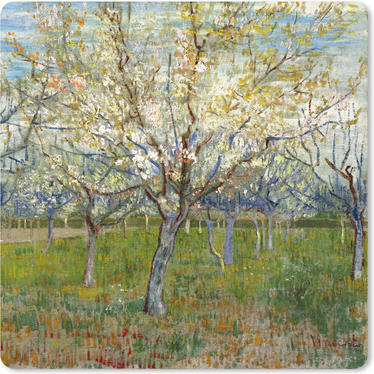 Muismat XXL 60x60 cm - Bureau onderlegger - Bureau mat De roze boomgaard - Vincent van Gogh - Bureaumat - Gaming mousepad xl - Bureaulegger groot - Computer deskmat