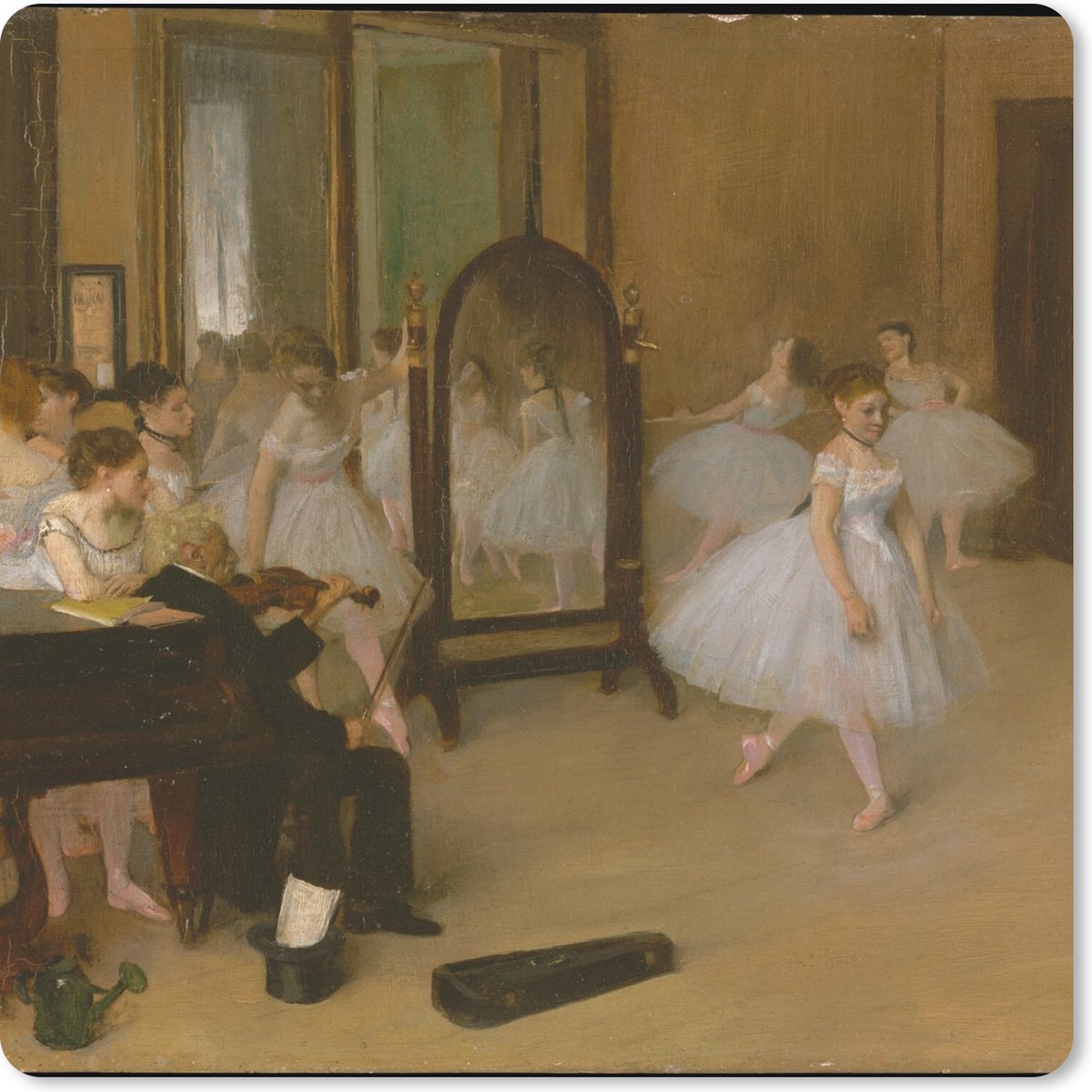 Muismat XXL - Bureau onderlegger - Bureau mat - The Dancing Class - Schilderij van Edgar Degas - 50x50 cm - XXL muismat