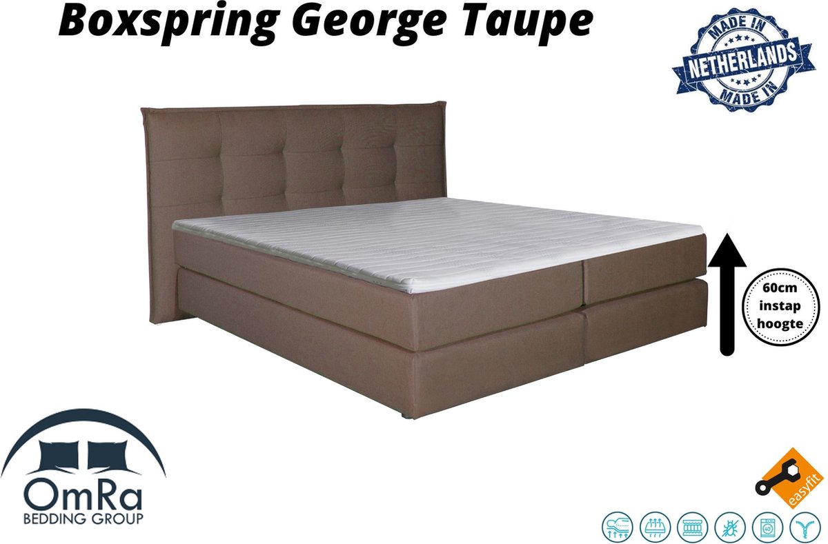 Omra - Complete boxspring - George Taupe - 270x210 cm - Inclusief Topdekmatras - Hotel boxspring