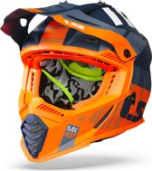 LS2 MX437 Fast Evo Xcode Mat Fl. Oranje Blauw Crosshelm - Maat S - Helm