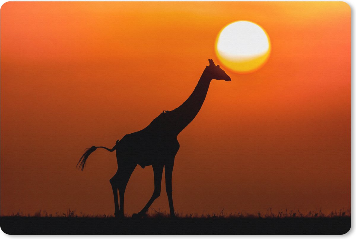 Muismat XXL 90x60 cm - Bureau onderlegger - Bureau mat Giraffe - Lucht - Zon - Silhouette - Bureaumat - Gaming mousepad xl - Bureaulegger groot - Computer deskmat