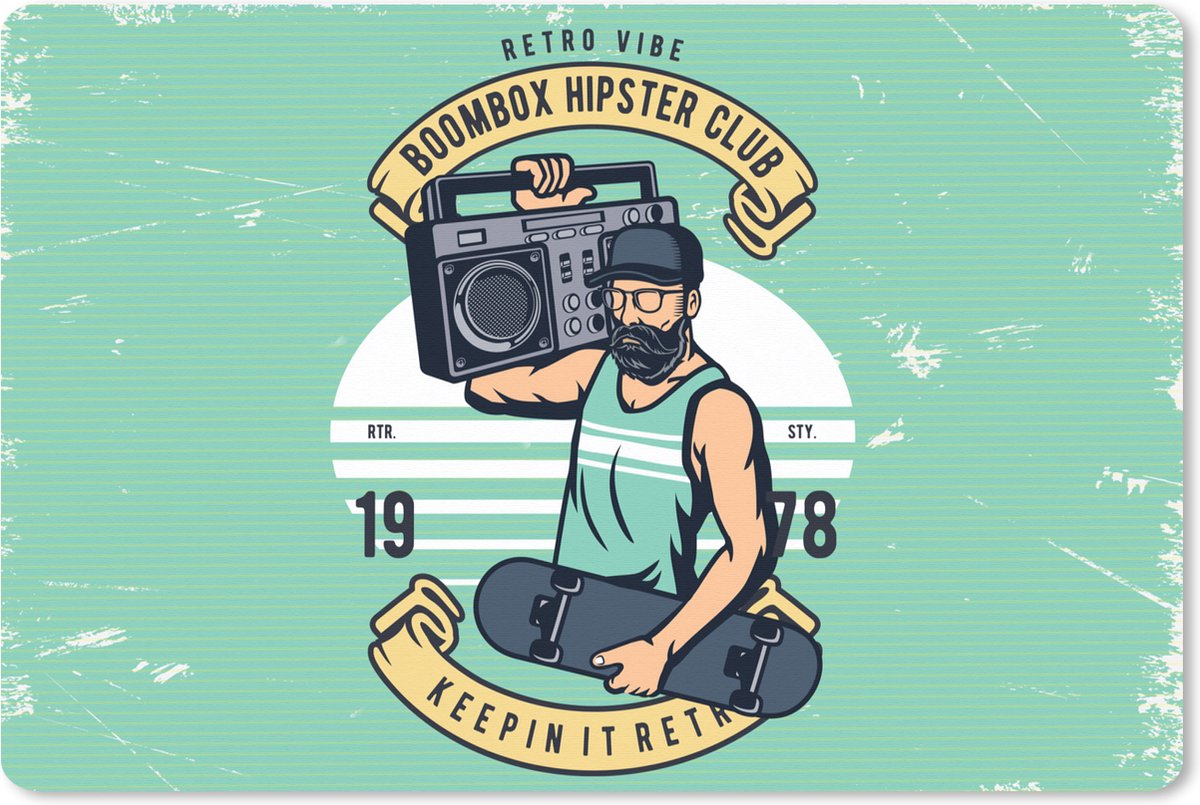 Muismat XXL 90x60 cm - Bureau onderlegger - Bureau mat Mancave - Skateboard - Radio - Vintage - Bureaumat - Gaming mousepad xl - Bureaulegger groot - Computer deskmat