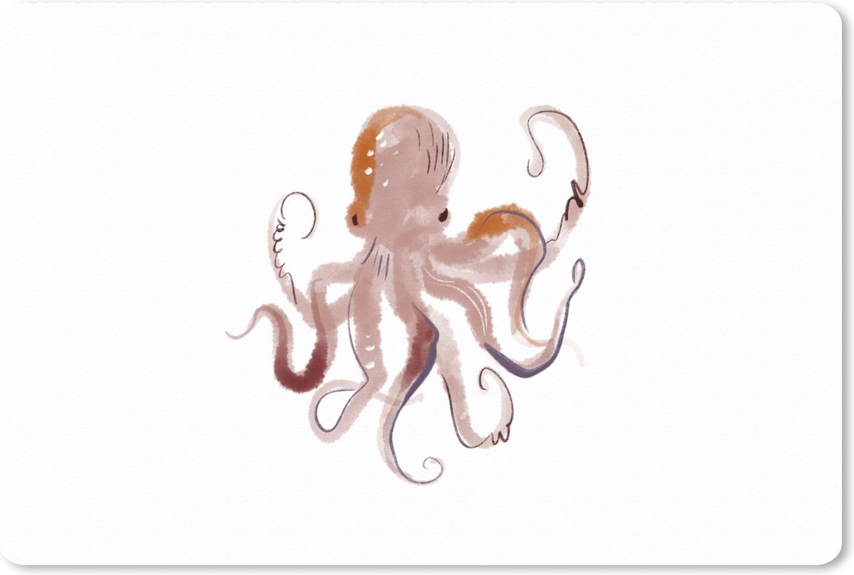 Muismat XXL 120x80 cm - Bureau onderlegger - Bureau mat Octopus - Zeedieren - Wit - Waterverf - Bureaumat - Gaming mousepad xl - Bureaulegger groot - Computer deskmat