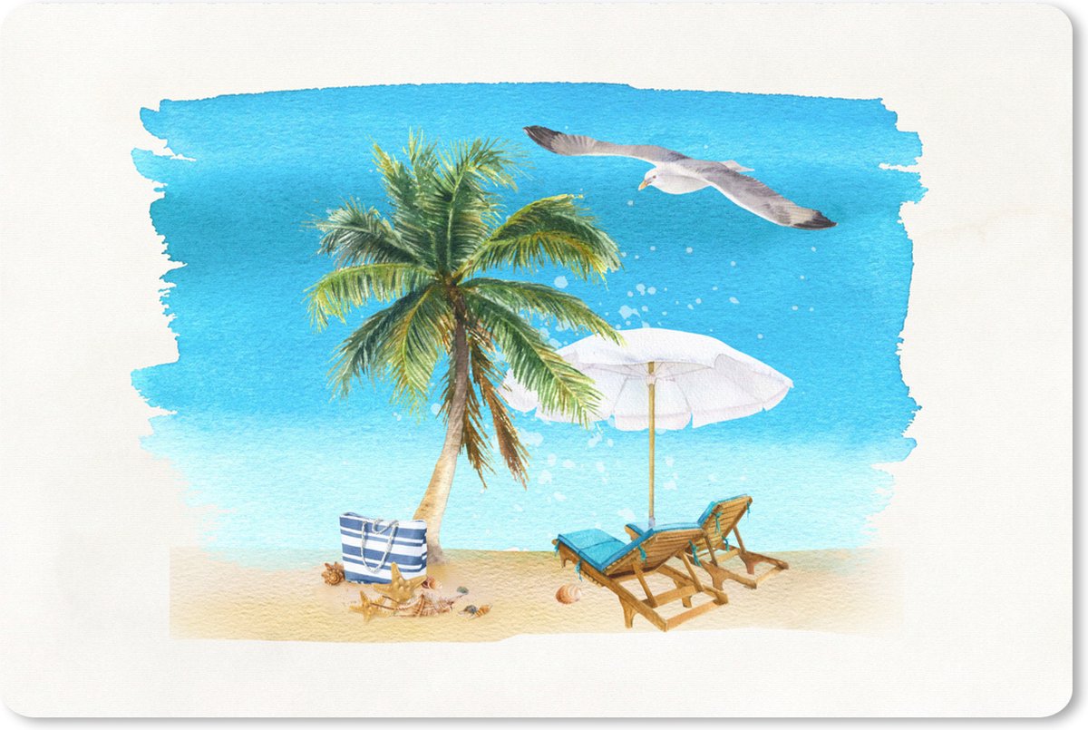 Muismat XXL 90x60 cm - Bureau onderlegger - Bureau mat Strandstoel - Parasol - Palmbomen - Strand - Bureaumat - Gaming mousepad xl - Bureaulegger groot - Computer deskmat
