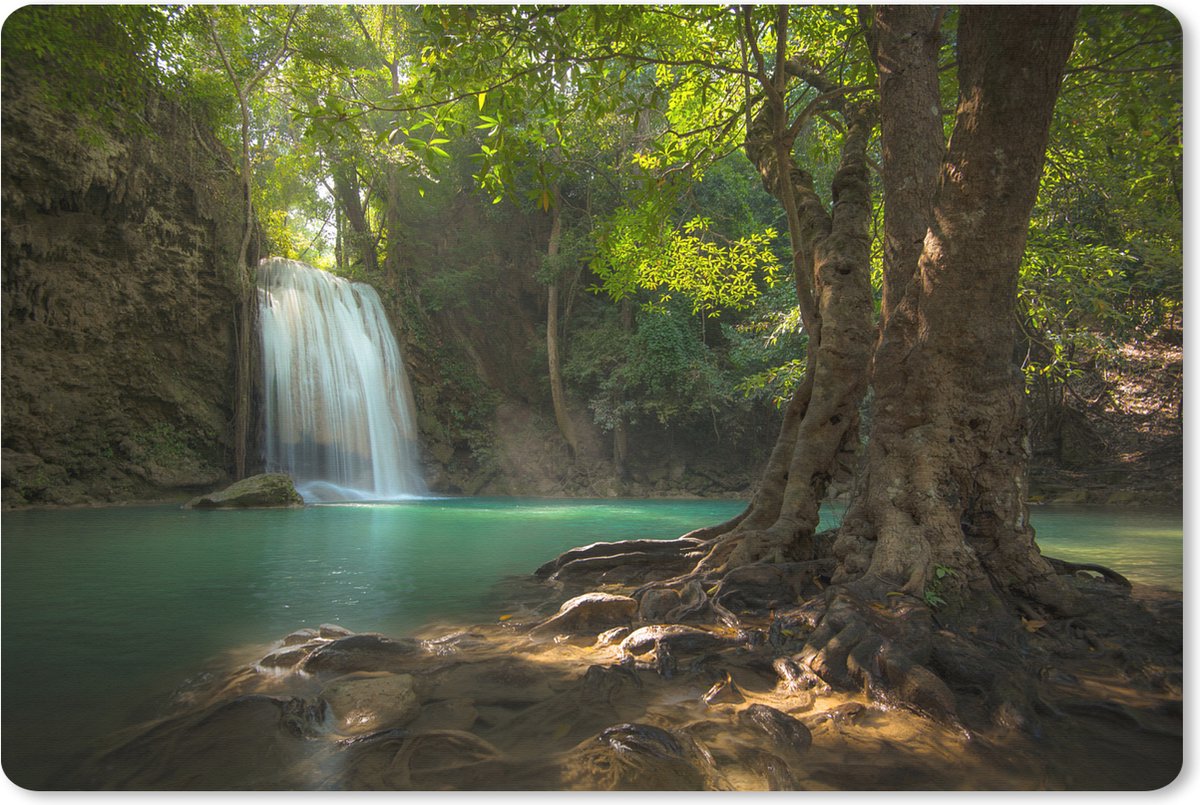 Muismat XXL 90x60 cm - Bureau onderlegger - Bureau mat Een tropische boom in het Thaise Nationaal park Erawan - Bureaumat - Gaming mousepad xl - Bureaulegger groot - Computer deskmat
