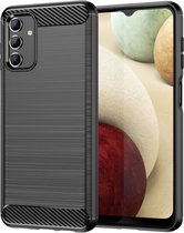 Geborsteld TPU Hoesje Geschikt voor Samsung Galaxy A13 4G | Beschermhoes | Back Cover | Flexibel TPU | Stijlvol Carbon | Dun | Zwart
