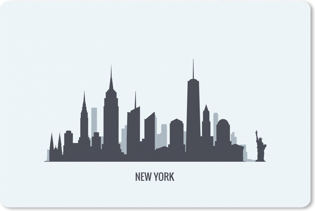 Muismat XXL - Bureau onderlegger - Bureau mat - New York - Skyline - Zwart - Wit - 120x80 cm - XXL muismat