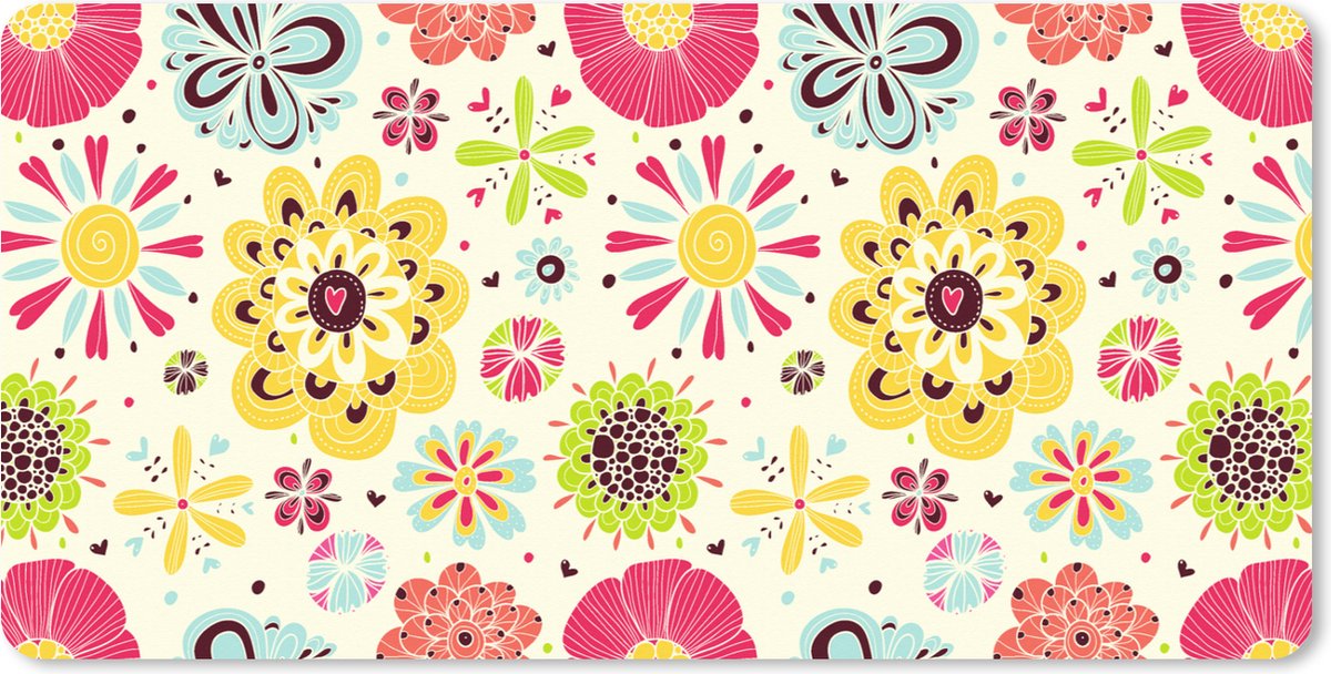 Muismat XXL 100x50 cm - Bureau onderlegger - Bureau mat Hart - Bloemen - Patronen - Bureaumat - Gaming mousepad xl - Bureaulegger groot - Computer deskmat