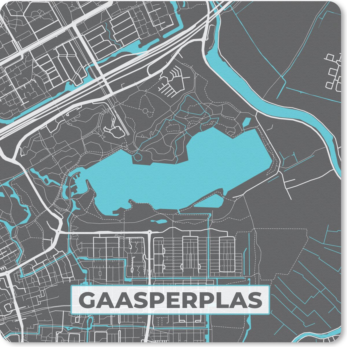 Muismat 20x20 cm - Mousepad Stadskaart - Water - Amsterdam - Kaart - Plattegrond - Gaasperplas - Muismatten - Stadskaart