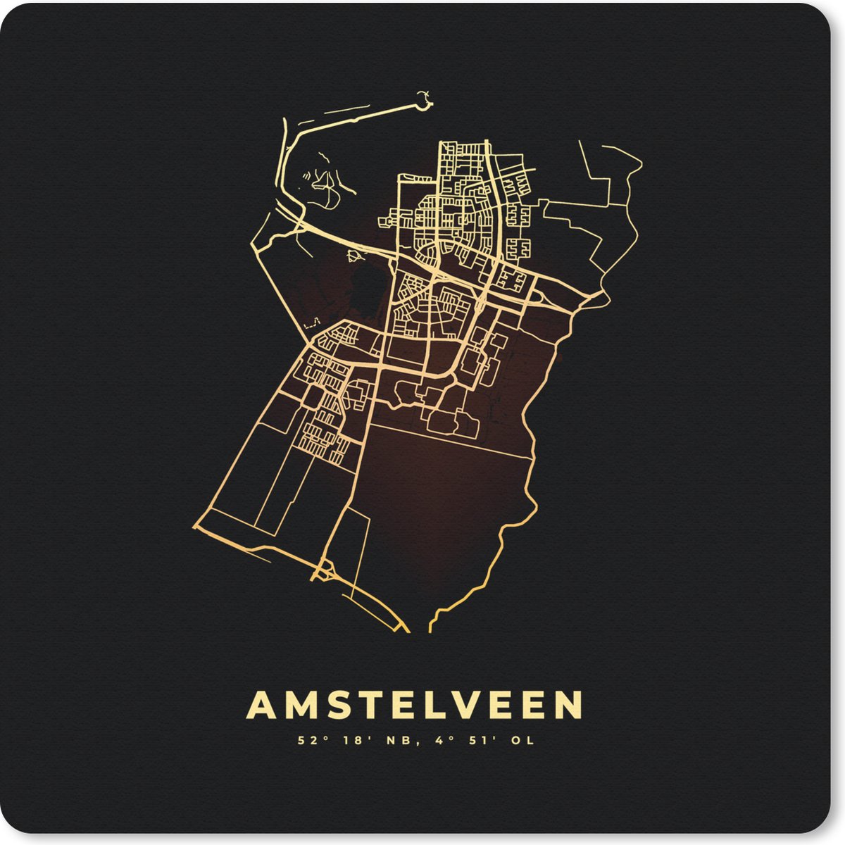 Muismat 30x30 cm - Mousepad Amstelveen - Stadskaart - Kaart - Plattegrond - Muismatten - Stadskaart