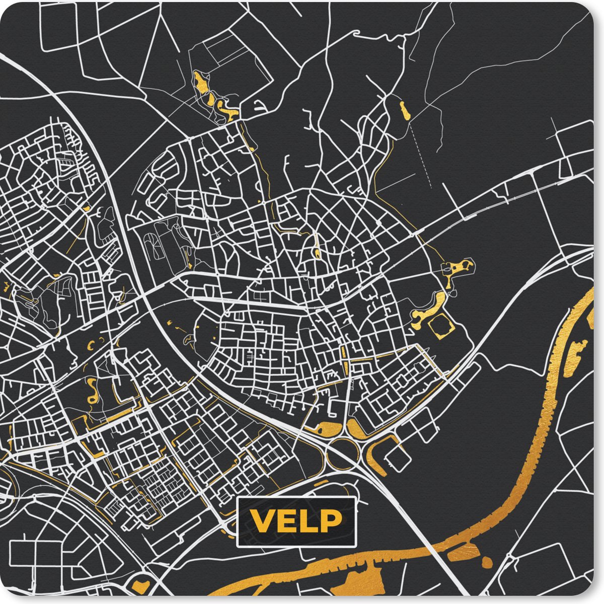 Muismat 30x30 cm - Mousepad Velp - Plattegrond - Kaart - Stadskaart - Goud - Muismatten - Stadskaart