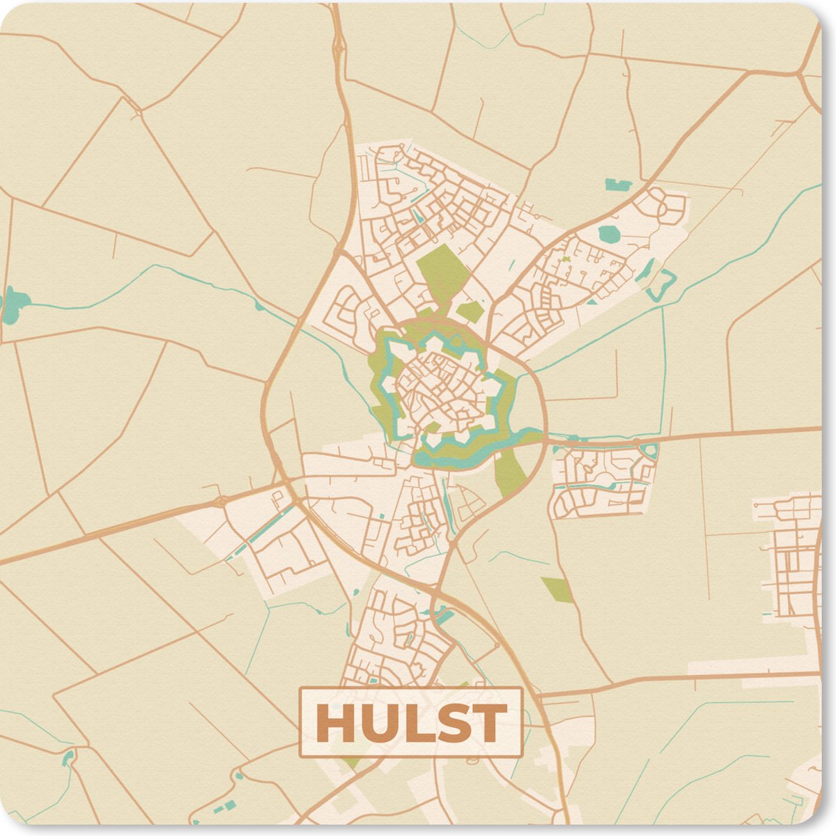 Muismat 30x30 cm - Mousepad Hulst - Kaart - Plattegrond - Stadskaart - Muismatten - Stadskaart